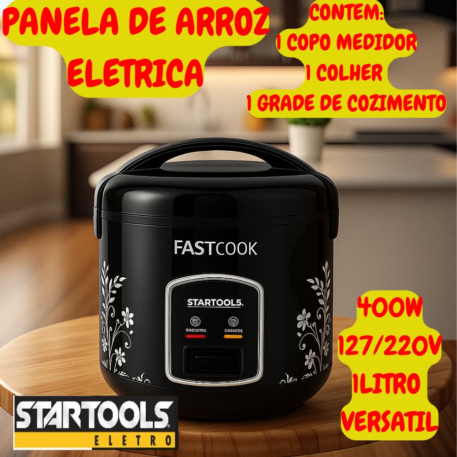 Panela De Arroz Eletrica 1L Com Copo Medidor E Colher Startools 400W 127/220V Grade Para Cozimento
