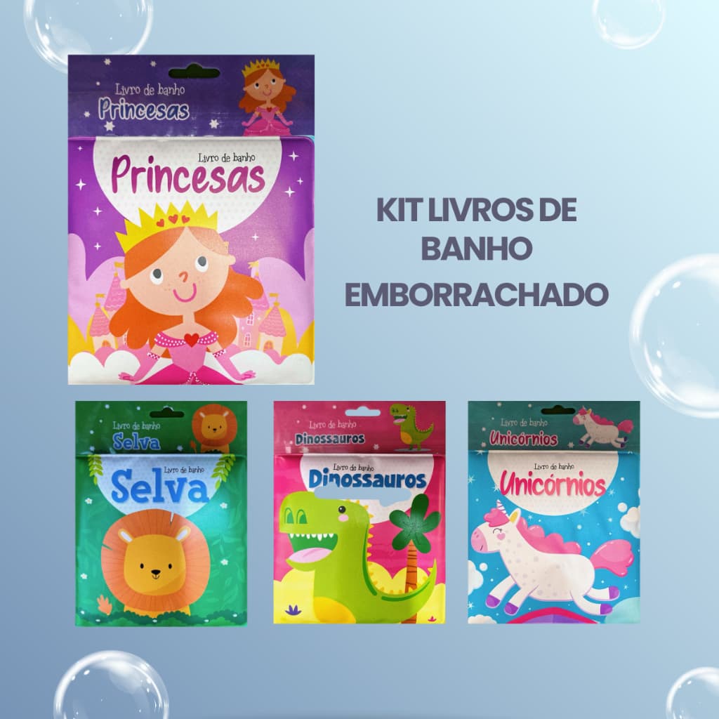 Kit 1, 2, 3 ou 4 Mini Livros de Banho Bebê Infantil Emborrachados
