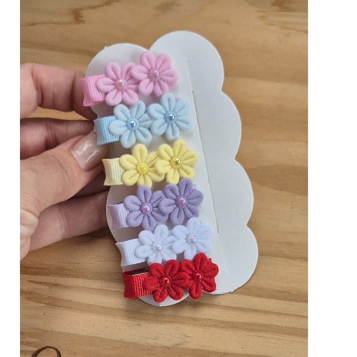 Mini kit laços de bebe 6 pecas encapado bico pato, laco flor, lacinho colorido.