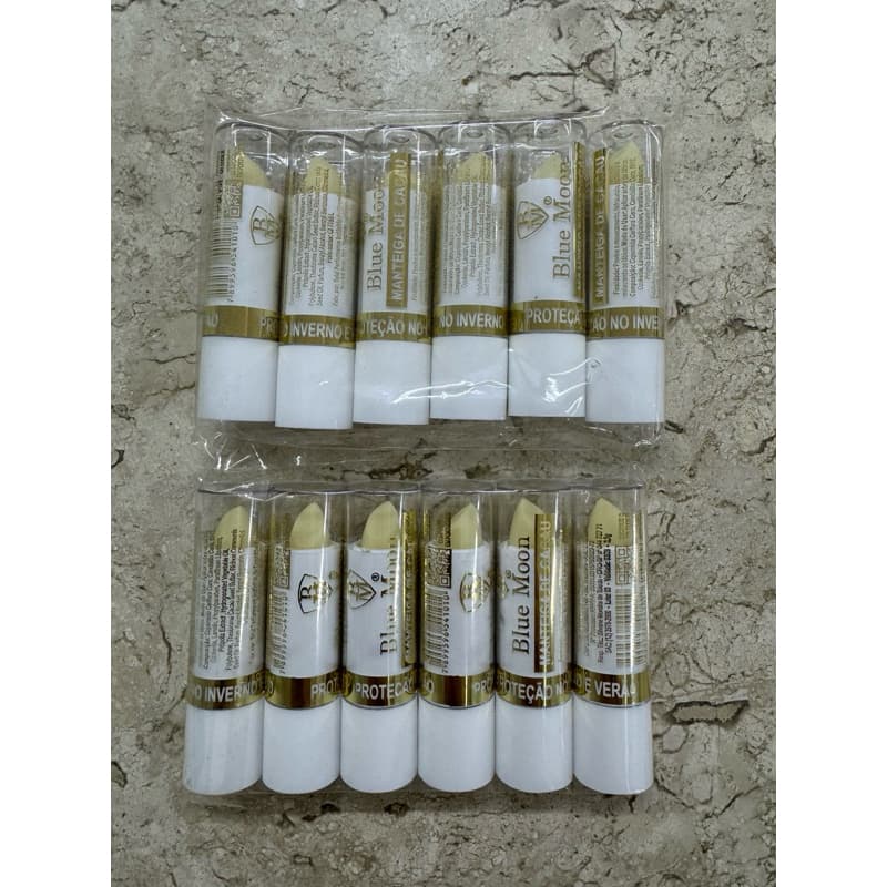 Kit 12 pc Hidratante Labial Blue Moon Manteiga de Cacau Protetor Labial Natural