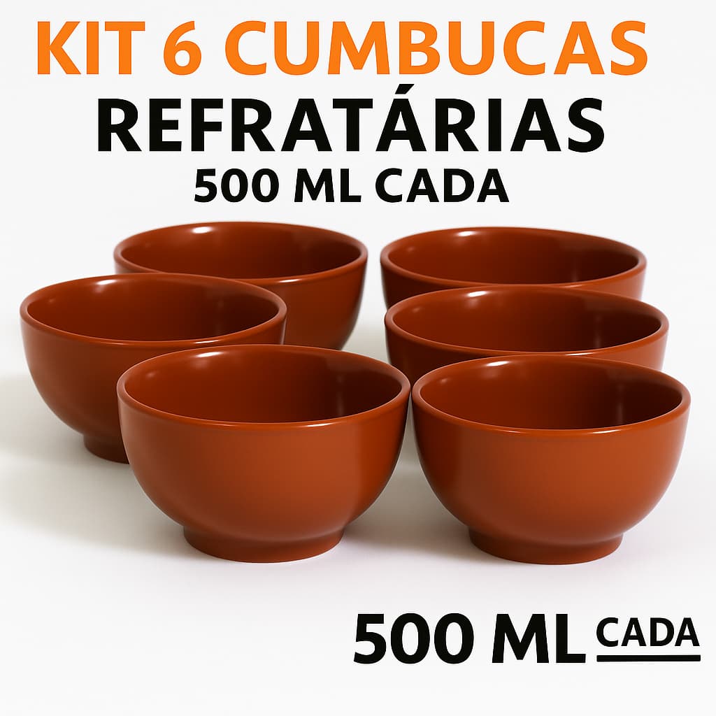 Kit 6 Cumbucas Refratárias 500 ml Porcelana Marrom Ideal Para Feijoada, Caldos, Sorvetes e Açaí