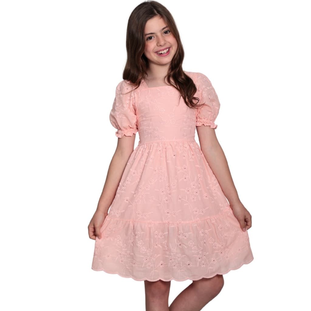 vestido leise infantil juvenil curto de manga princesa