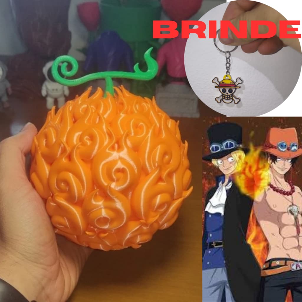 Mera Mera/Akuma no Mi em PLA fruta do Ace/Sabo + chaveiro - One piece
