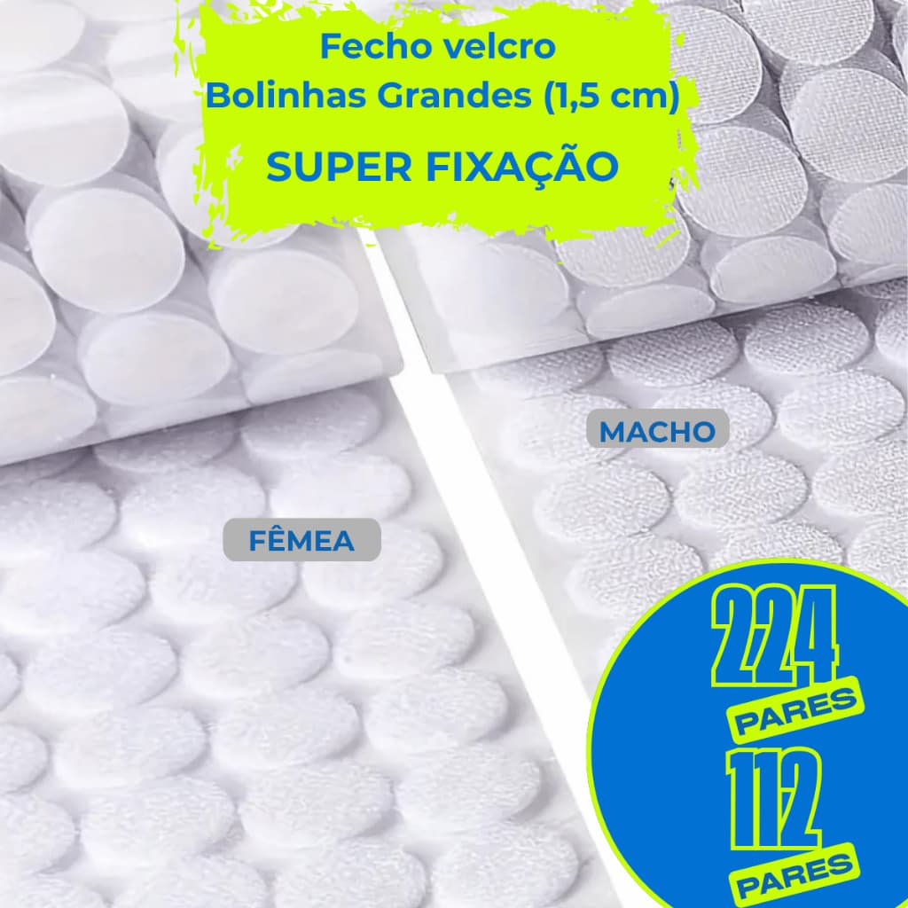 Fecho de Contato Autocolante Velcro  Bolinha Grande Redondo Adesiva Branca  Carrapicho Dupla Face