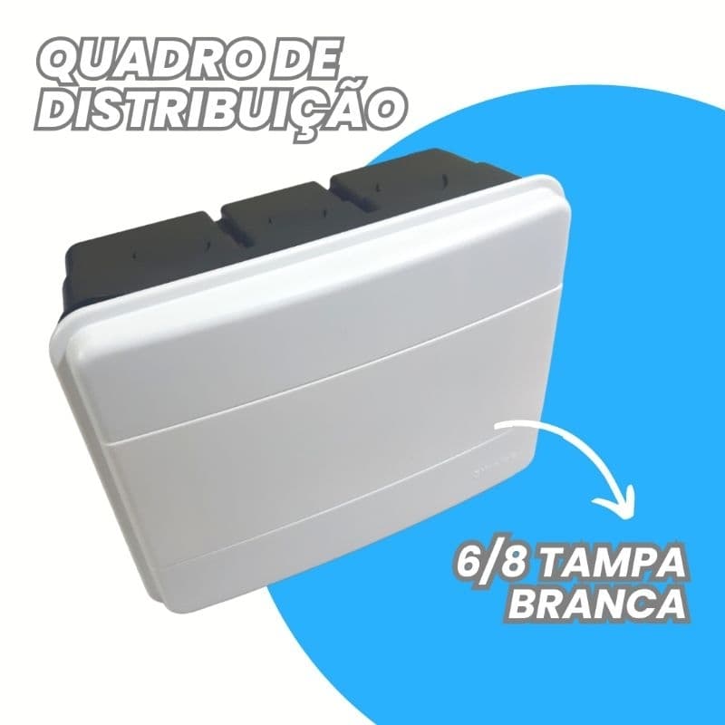 Quadro de Distribuição 8 DIN Quadro caixa p/8 Disjuntores tampa branca Embutir c/ Suporte barramento