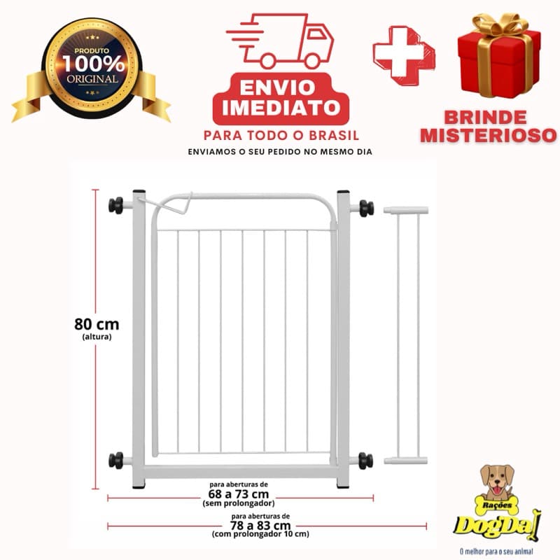 Portão de Segurança PREMIUM Grade Pet cães e crianças com prolongador  de 10cm
