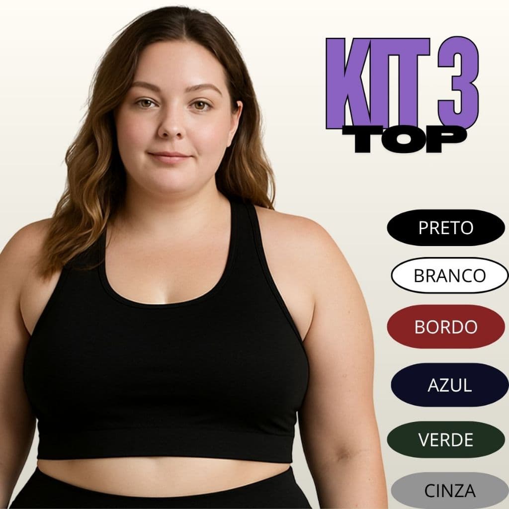 Kit 3 Top Plus Size Feminino Cropeed Academia G1 G2 G3 G4 G5