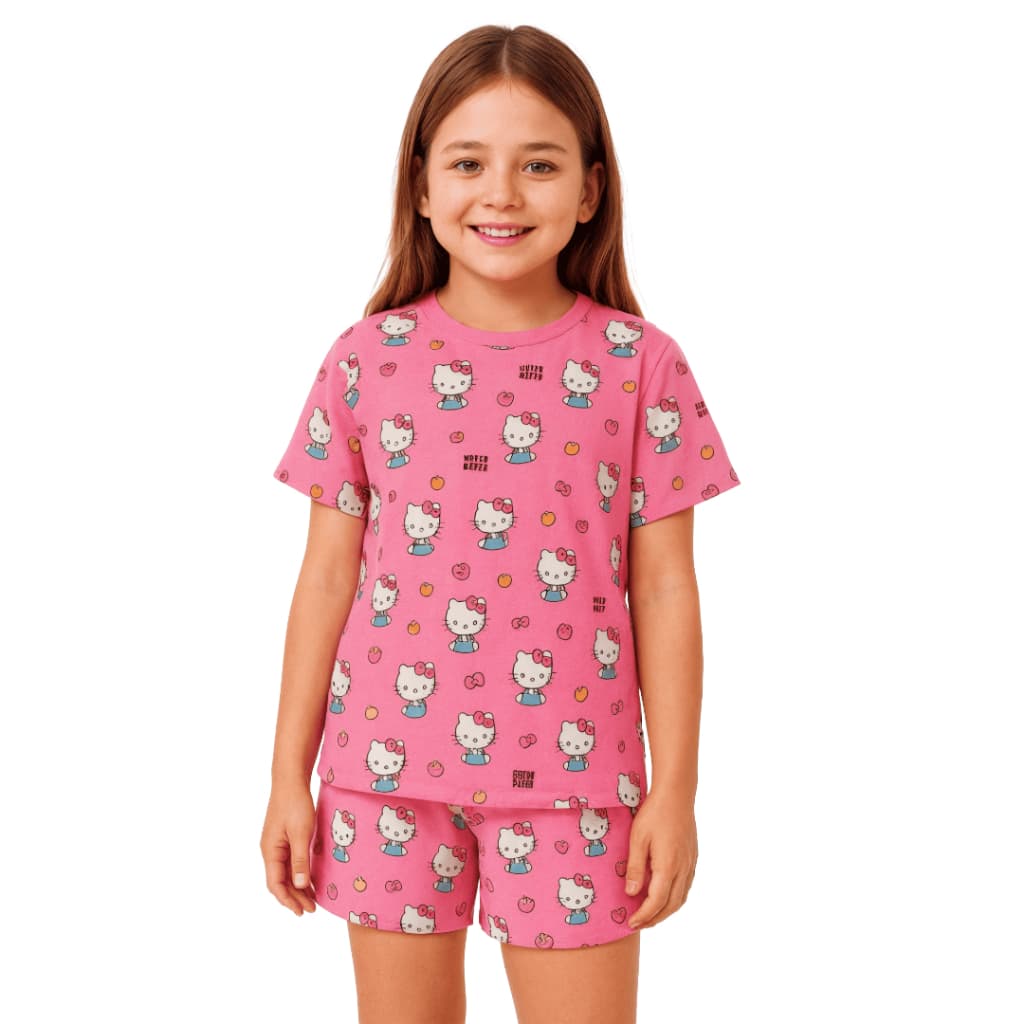 Pijamas Infantil Menina Baby Estampado com Short Roupa de Dormir Feminina Festa Do Pijama
