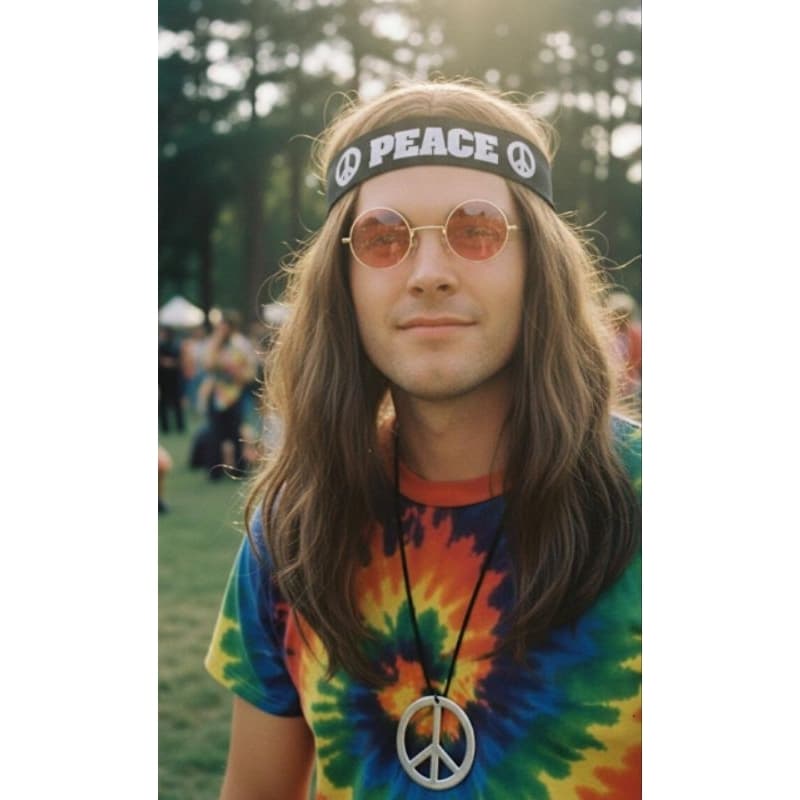 kit fantasia retrô anos 80 hippie faixa e colar paz e amor + óculos lente Rosa redondo retrô