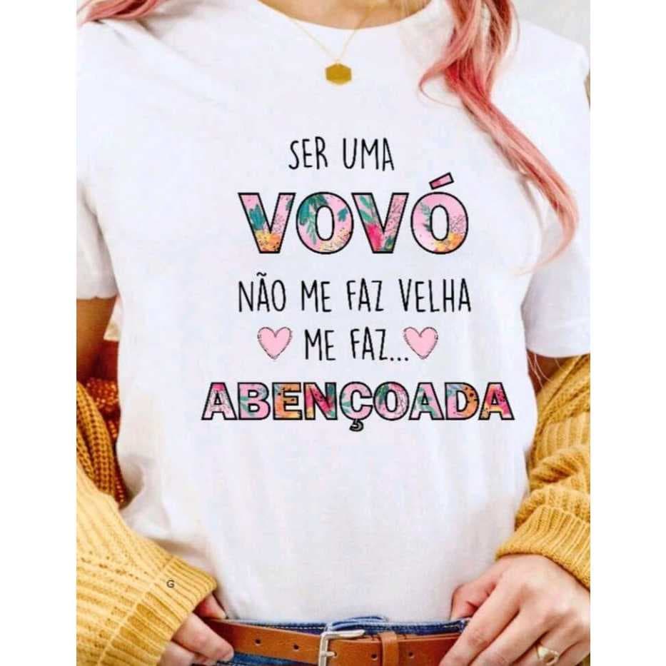 Camiseta Vovó Abençoada Chá Revelação Presente Para Avó Blusa Feminina Estampada Gestante