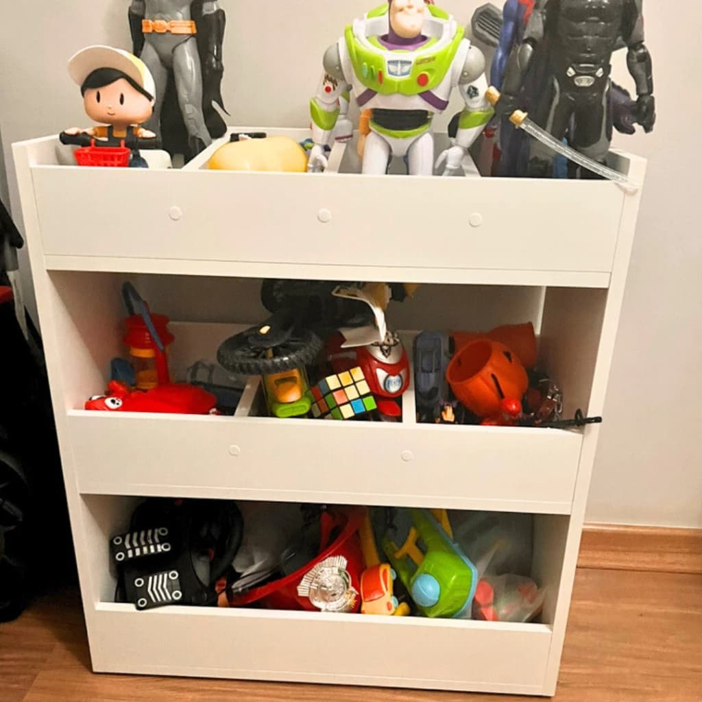 Baú de Brinquedos em MDF Branco – Organizador Infantil com Prateleiras e Divisórias