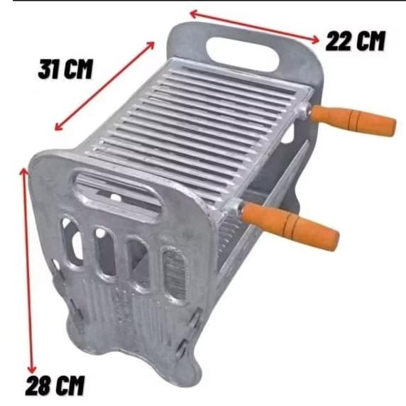 Churrasqueira desmontável tamanho P portátil em alumínio fundido.