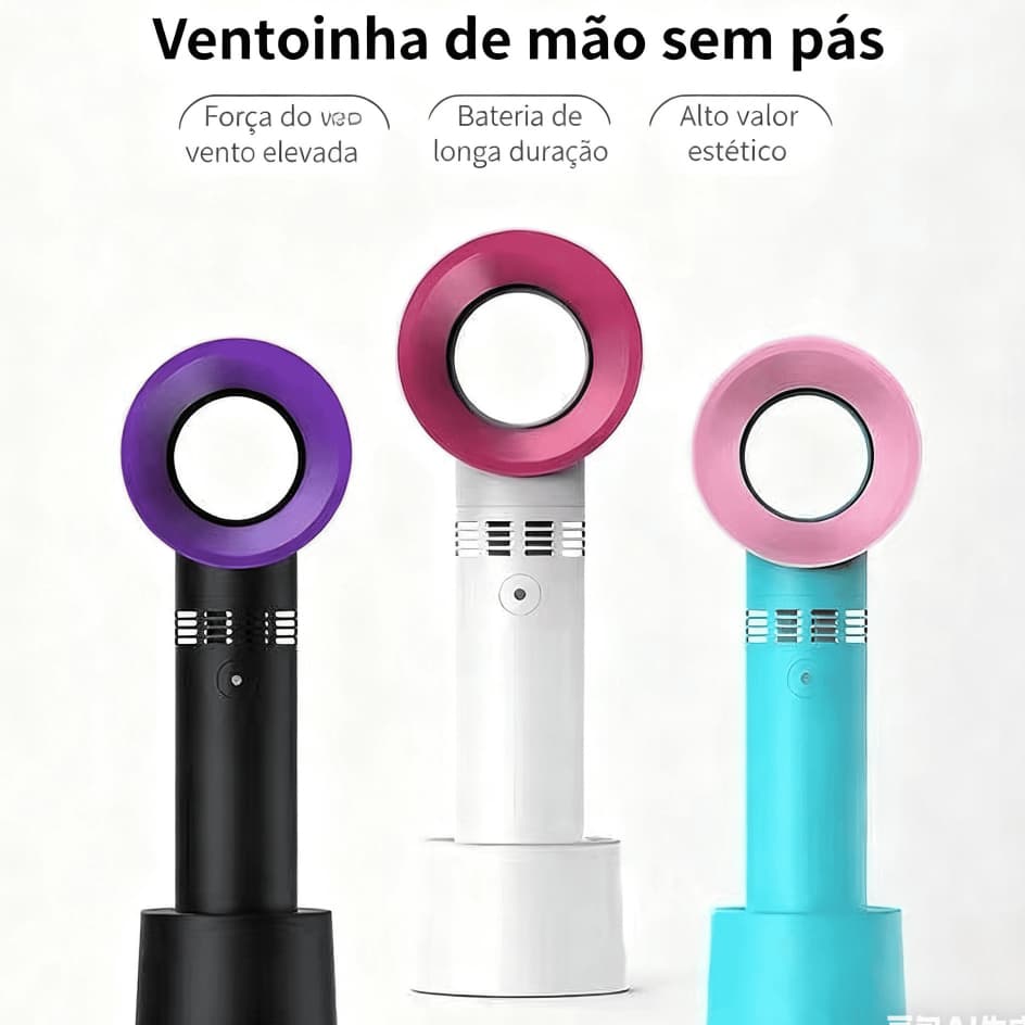 Ventilador portátil com bateria recarregável e sem hélice para secagem de cílios e manicure
