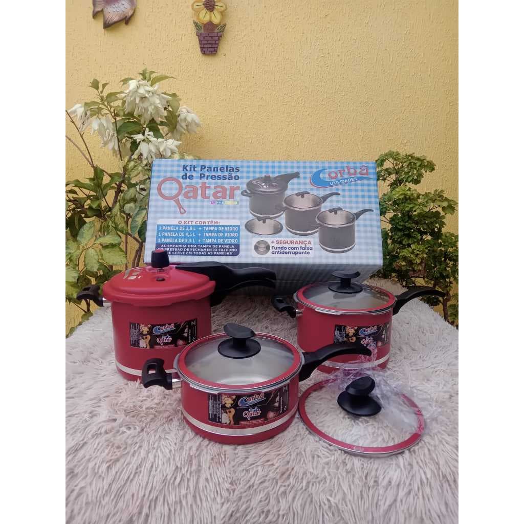KIT PANELAS DE PRESSÃO 3 EM 1, O MAIS NOVO LANÇAMENTO DO MERCADO, TRAVAMENTO EXTERNO,TAMPA DE VIDRO.