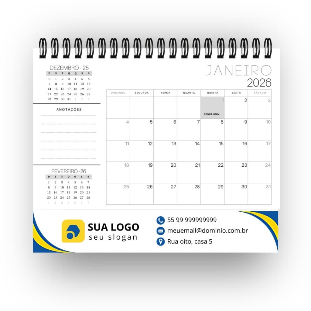 Calendário 2026  De Mesa Com Base Personalizada - 20 Und.