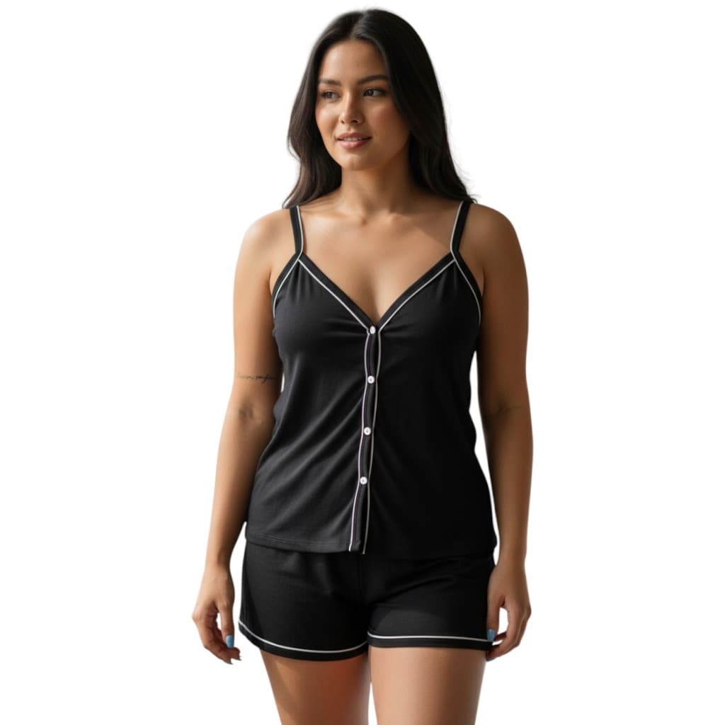 Pijama Baby Doll Amamentação Alcinha luxo Malha blogueirinha Com Botões