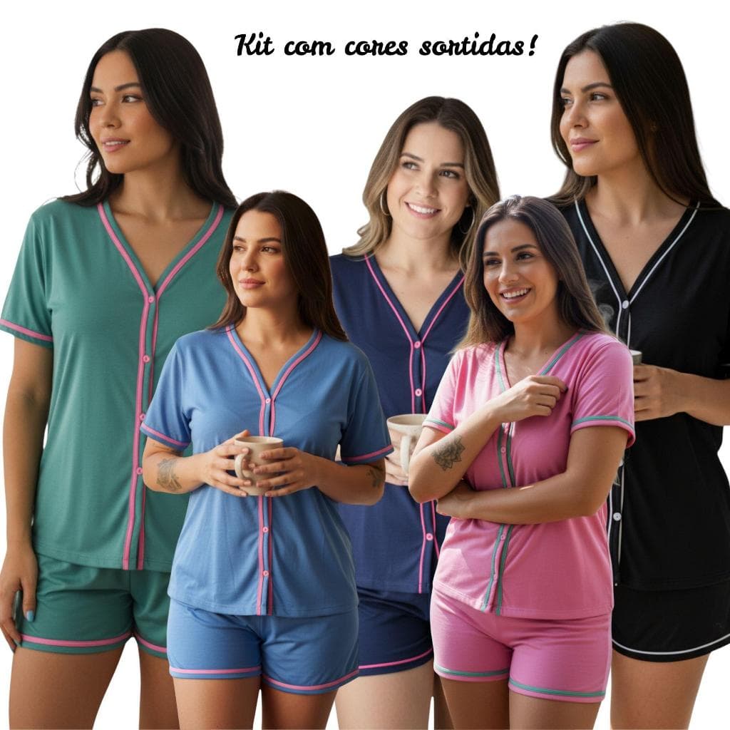 Kit com 2 Pijamas Baby Doll Amamentação Americano Cirúrgico com botões em Malha CORES SORTIDAS