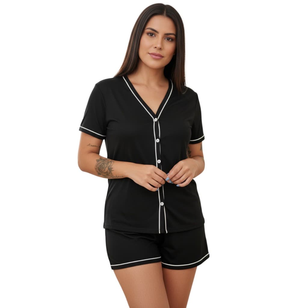 Pijama Amamentação Americano Cirurgico com botoes em Malha blogueirinha