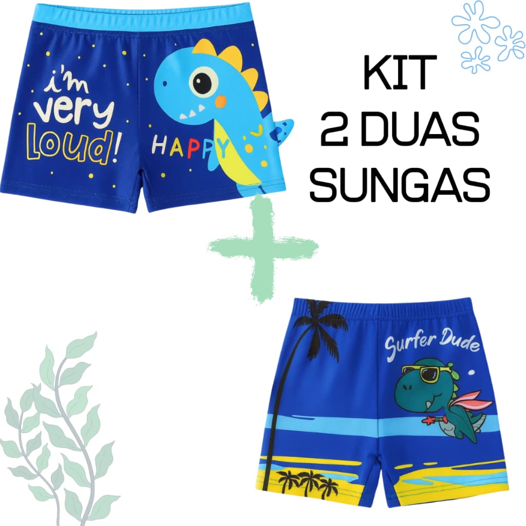 Kit 2 Sungas Infantil Forrada de Menino Praia, Piscina e Natação Confortável com Regulagem Resistente Estampada