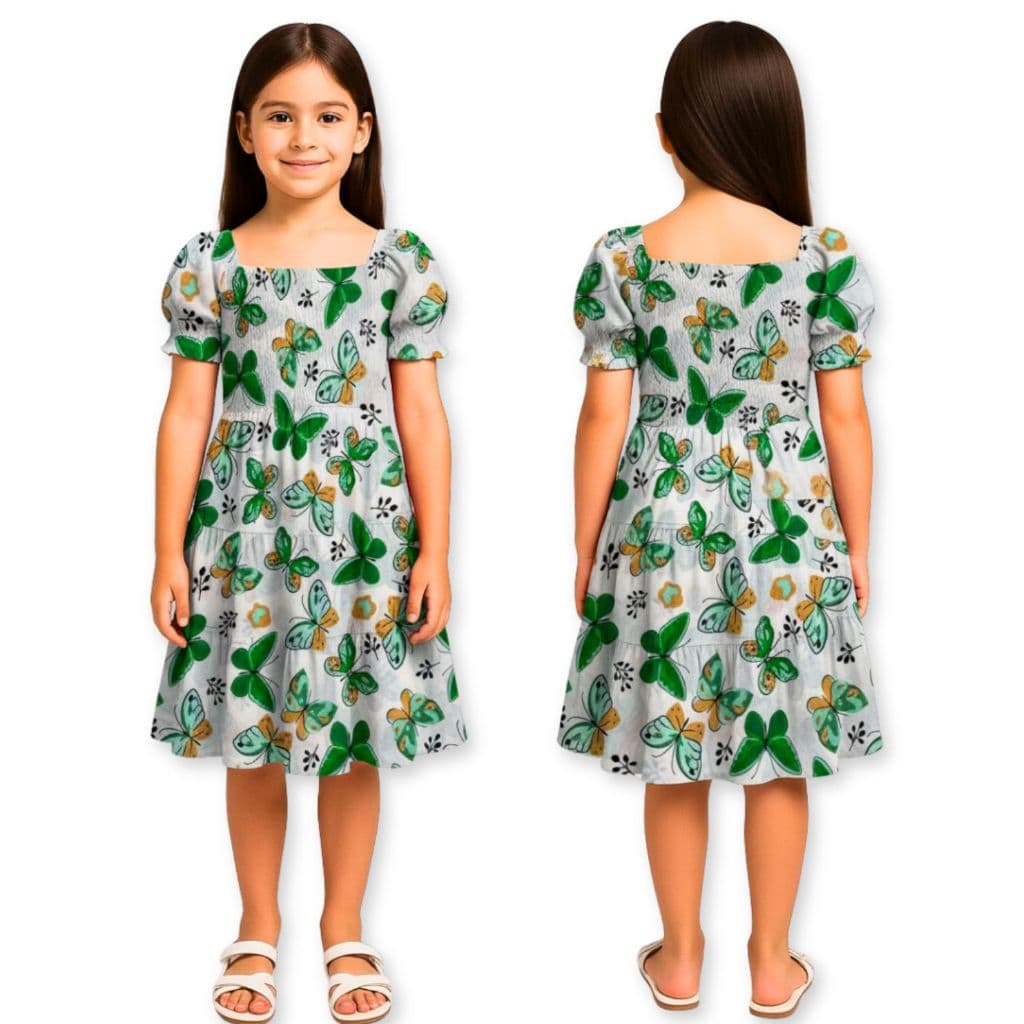 Vestido Infantil Menina Estampado com Manga Princesa Casual Confortável e Leve