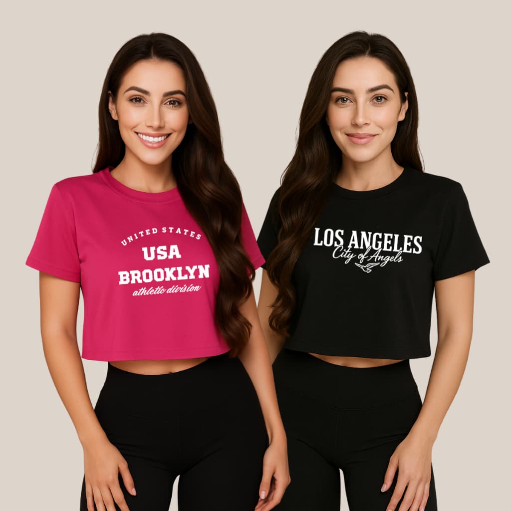 Kit 2 Cropped Oversized Los Angeles Brooklyn 100% Algodão