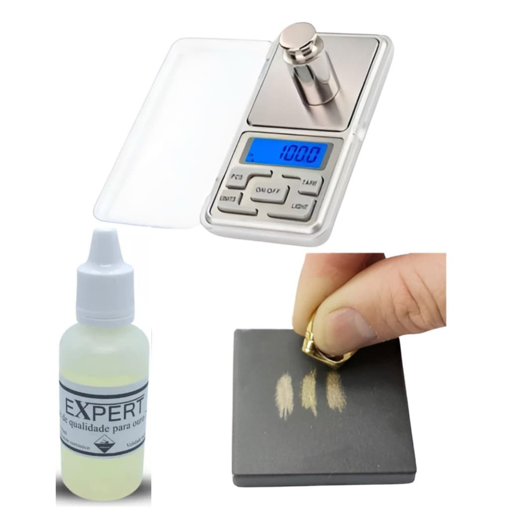 Kit Teste Ouro Prata - Pedra De Toque + Ácido18k + Balança de Precisão Pedra de testar ouro