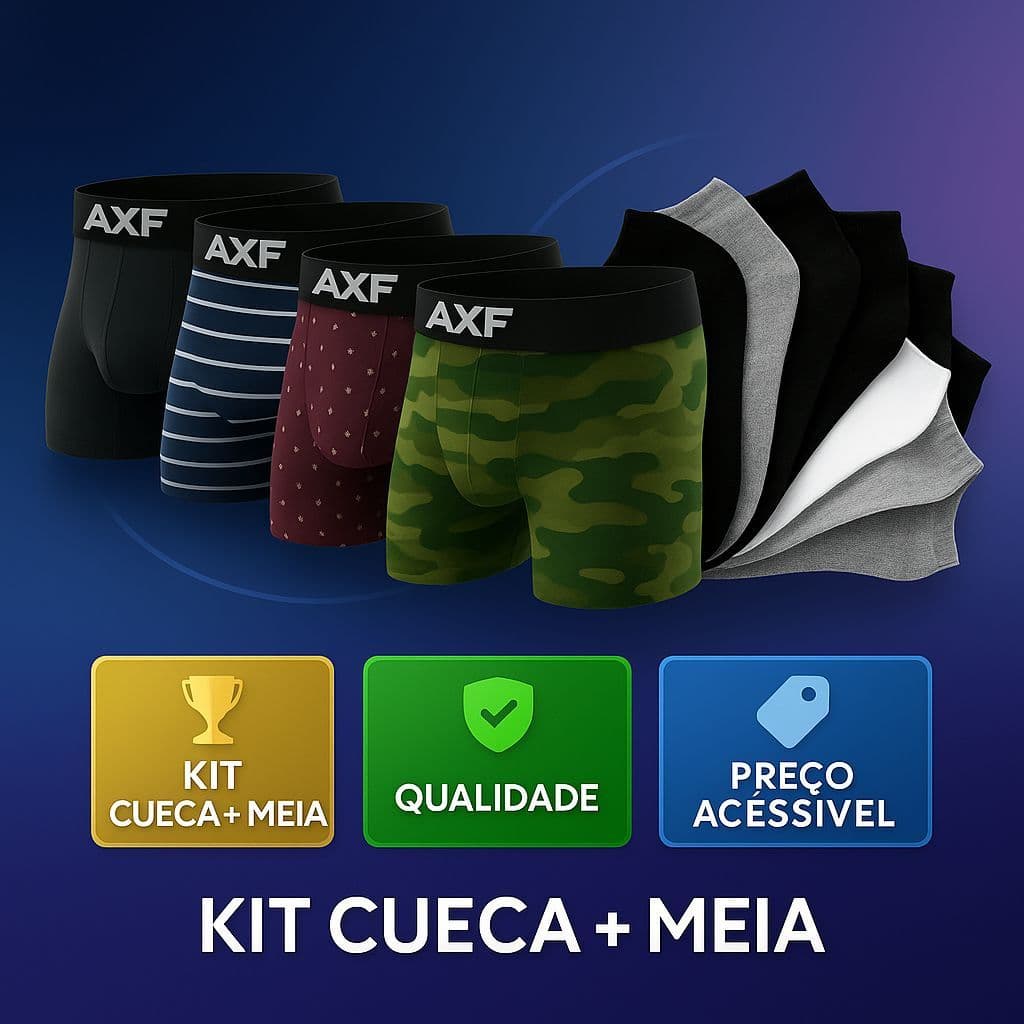Kit 10 Cuecas Boxer Microfibra + Kit 12 Meias Masculinas