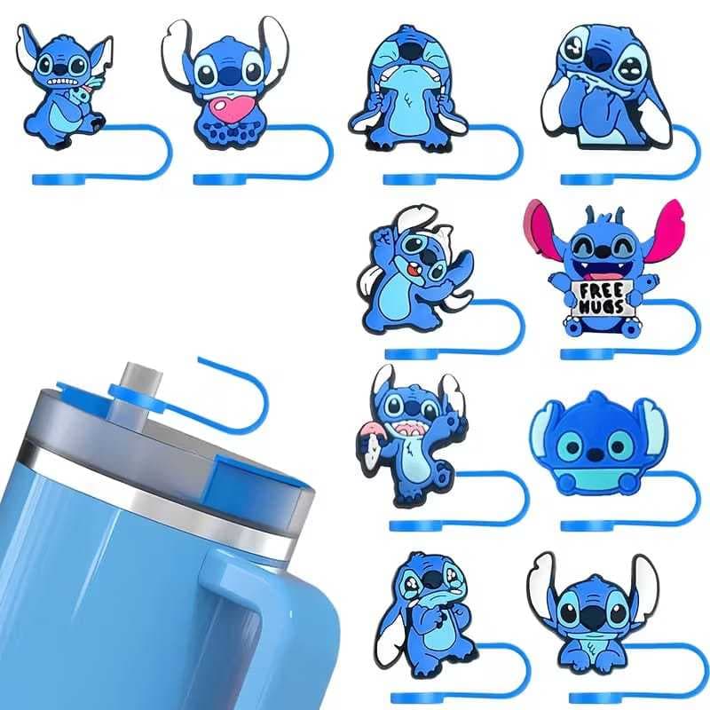 Tampa Protetora de Silicone Stitch de Palha Decorativa para Canudo de Copo, Reutilizável  Antipoeira