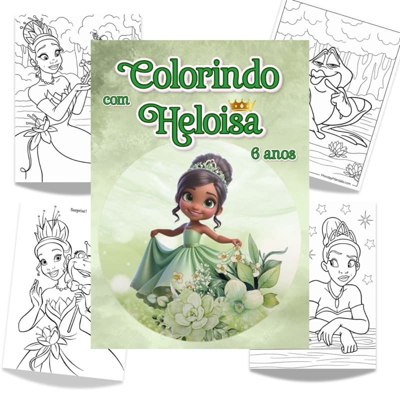 Livrinho de Colorir Princesa e o Sapo Personalizado Lembrancinha - Tam 10x15