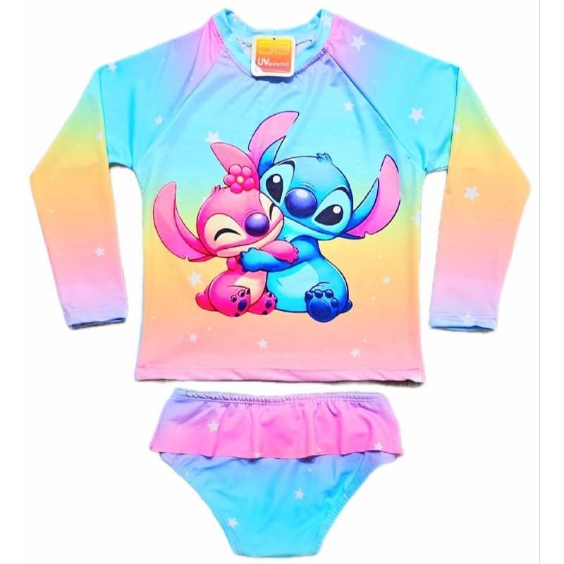 Conjunto Biquini Blusa Menina Infantil Praia Proteção Solar Uv Maiô Manga Longa Cumprida