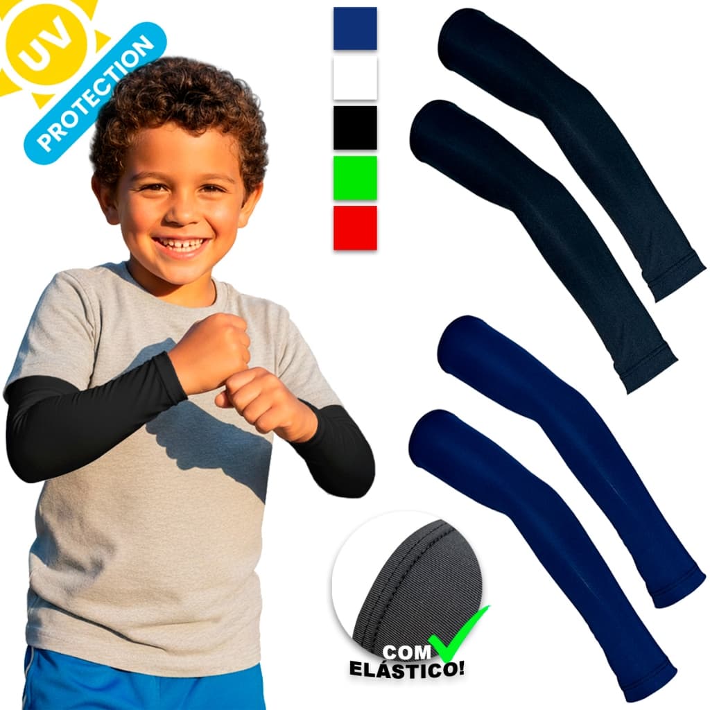 2 Par De Manguito Mangote Infantil Proteção Solar Uv50+ Esportivo Futebol Vôlei Basquete Esportes