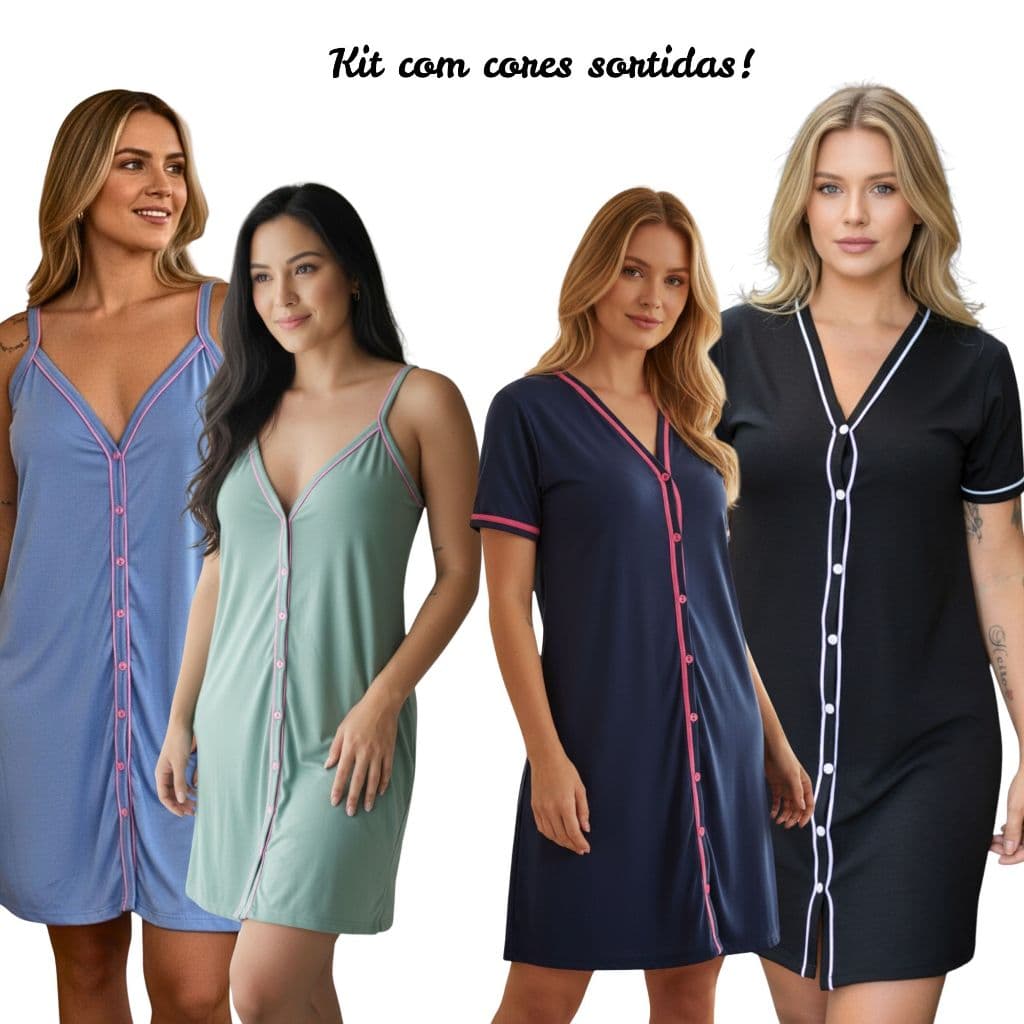 Kit 2 Camisolas Amamentação Cirúrgico Camisola de Botões em Malha Cores Sortidas