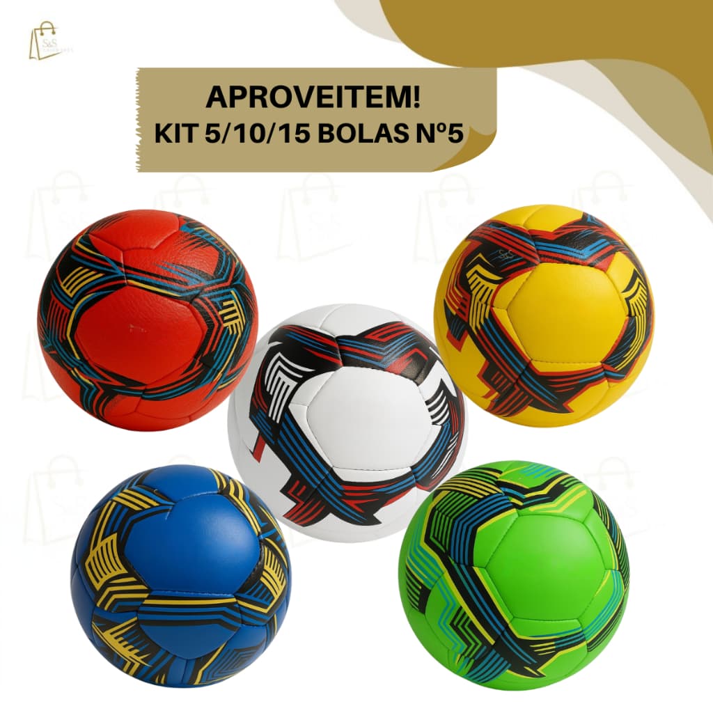 Kit 5 / 10 ou 15 Bola de Futebol De Campo Grande nº 5 Tamanho Oficial Cores Sortidas, Resistente
