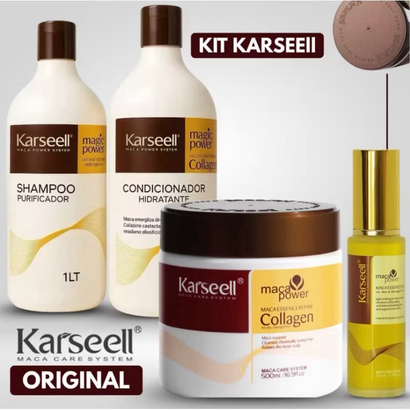 Kit Karseell Profissional Completo  Intenso – Sham 1L + Cond 1L + Másc 500g + Óleo 50ml  4 produtos