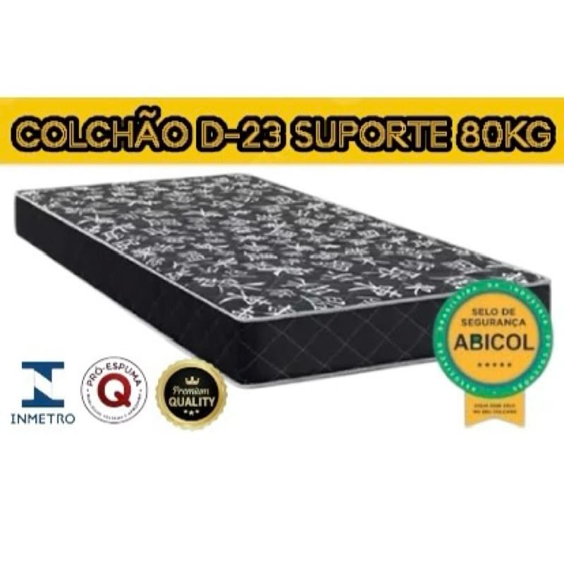 COLCHÃO D23 DE ESPUMA SOLTEIRO PRETO COM BORDADO