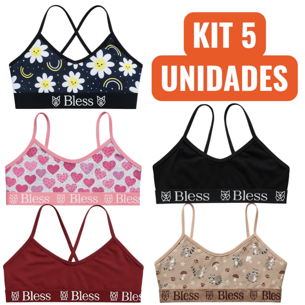 Kit 5 Top Juvenil Algodão Elástico Exposto Cores Variadas Infantil