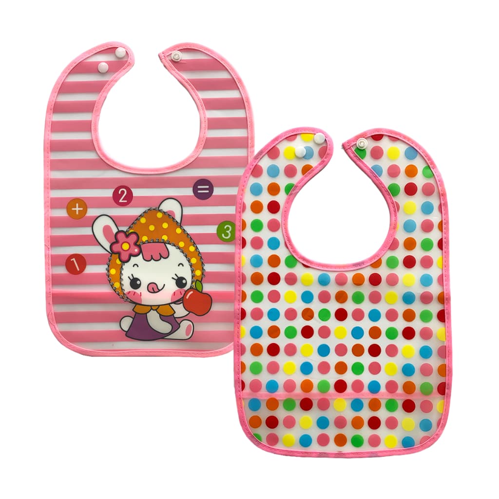 Kit 2 Babadores Infantil Com Bolso Ajustável Impermeável Bebês Introdução Alimentar Várias Estampas