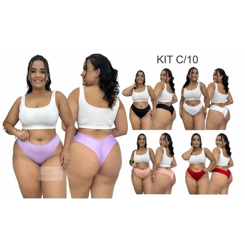 Kit com 10 calcinhas plus size  fio dental duplo não marca roupa feminina lingerie para dia dia