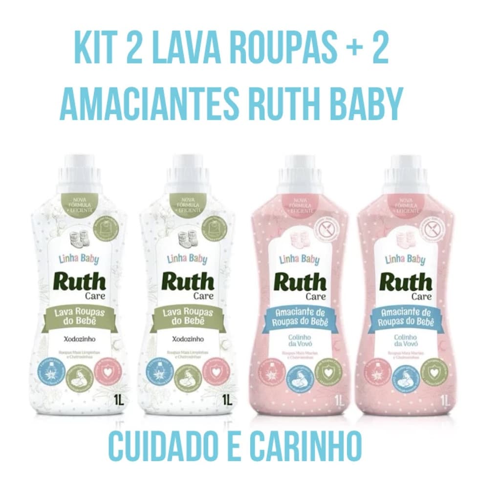 2 Lava Roupas baby care Xodozinho 1l + 2  Amaciante Baby Care Ruth Colinho da Vovó 1l Cuidado e Carinho ENVIO JÁ