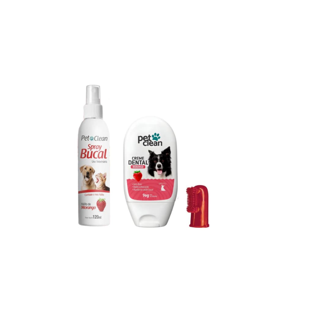 Kit Creme Dental + Spray Bucal + Escova Dedeira Pet Clean