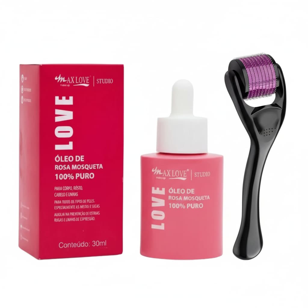 Kit Para Estrias Microagulhamento Dermaroller Com Óleo de Rosa Mosqueta 100% Puro