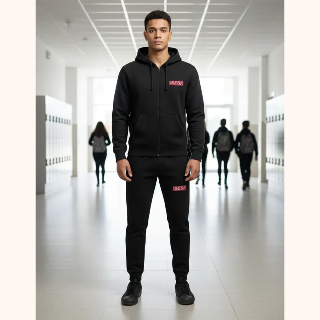 CONJUNTO  UNIFOME SESI DIRETO DA FÁBRICA, EM HELANCA,  Adulto e Infantil Com Bolso e Capuz  Bordado, tamanhos do 8 ao gg