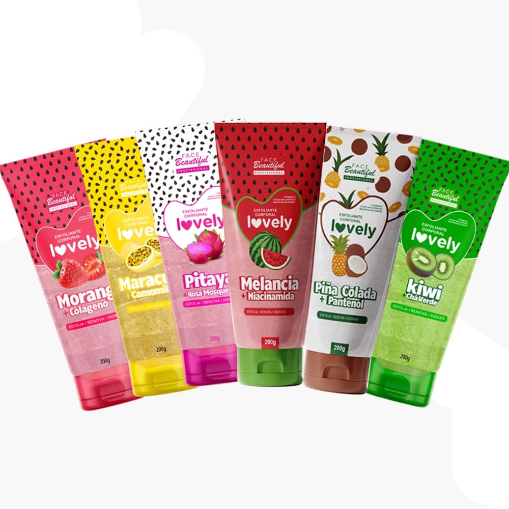 Kit 06 Esfoliantes Corporal Bisnaga Lovely Face Beautiful 200g