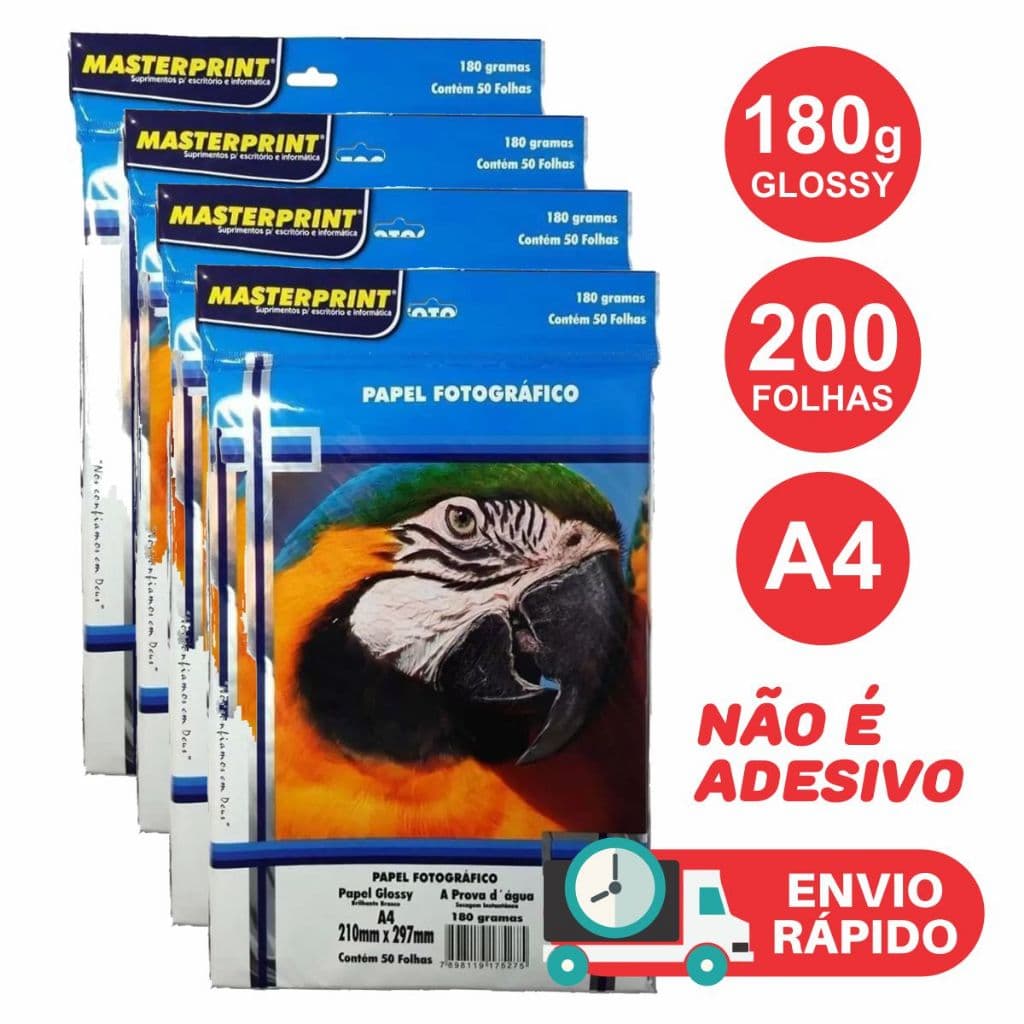 Papel Fotográfico 180g A4 Kit 200 folhas Glossy À Prova D'água