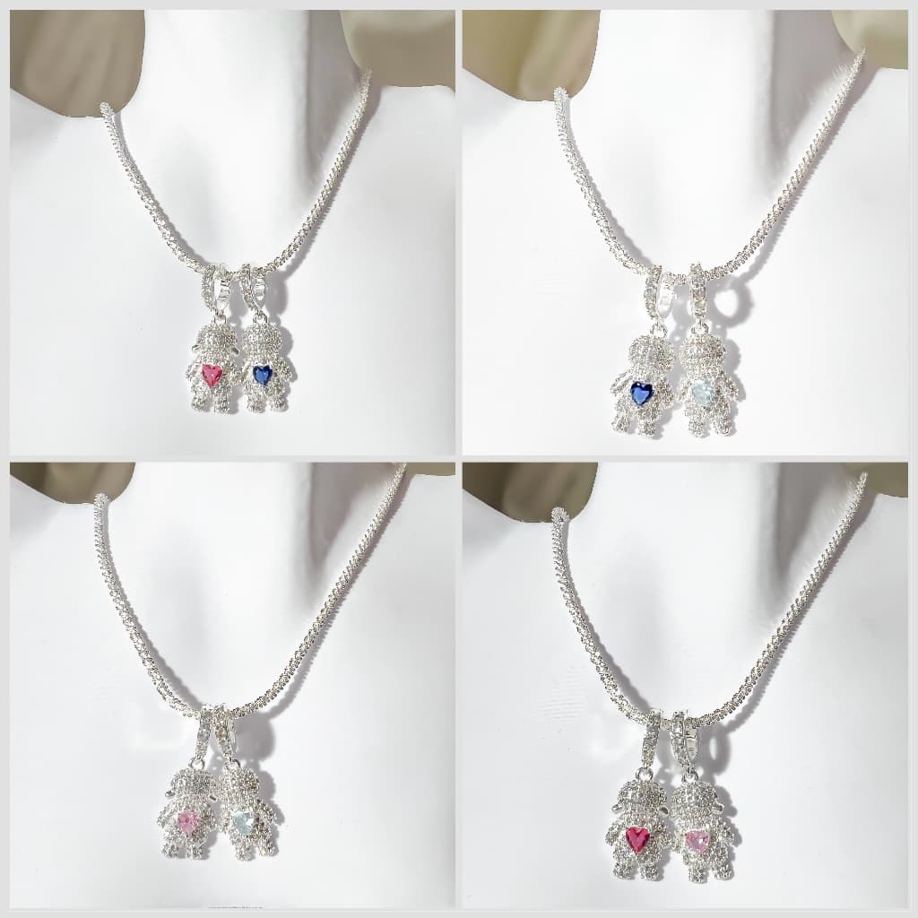 Colar Menino e Menina com Pingente de Coração – Semi-joia Banhada a Prata, Presente para Casal