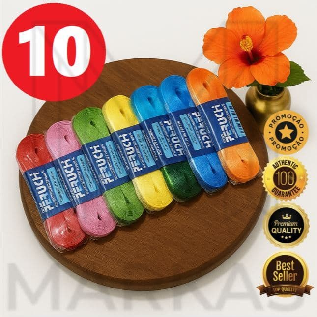 Kit 10 Fita de Cetim Fina N°1 7mm 10 Cores | Até 100 Metros Total