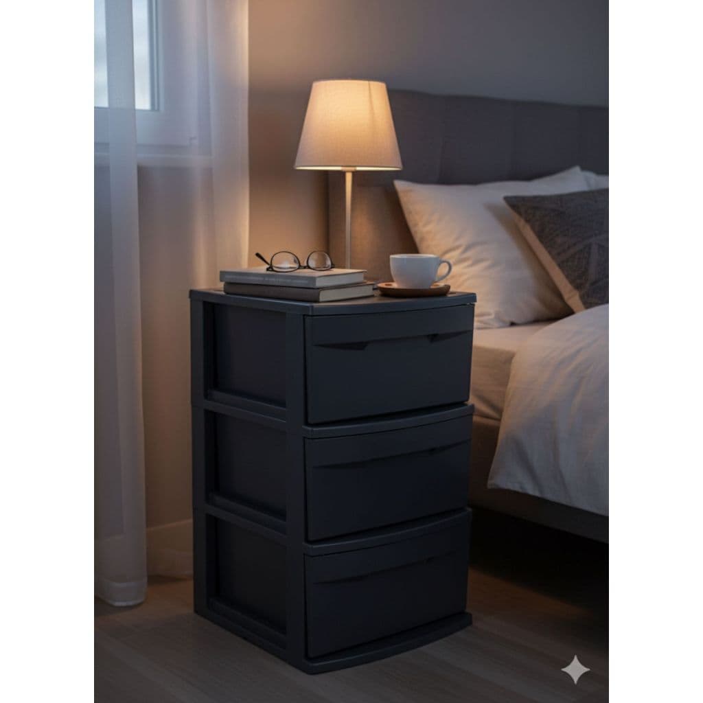 Gaveteiro de Chão Empilhável 3 Gavetas - Preto Moderno Organização
