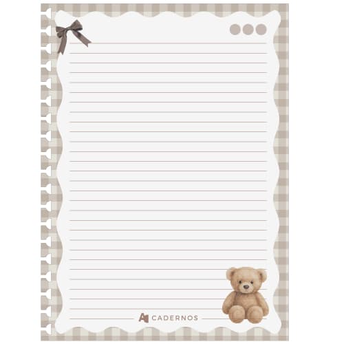 Refil Decorado Urso Teddy P/ Caderno AD C/ 50Fls 90g/m² Tamanho Colegial