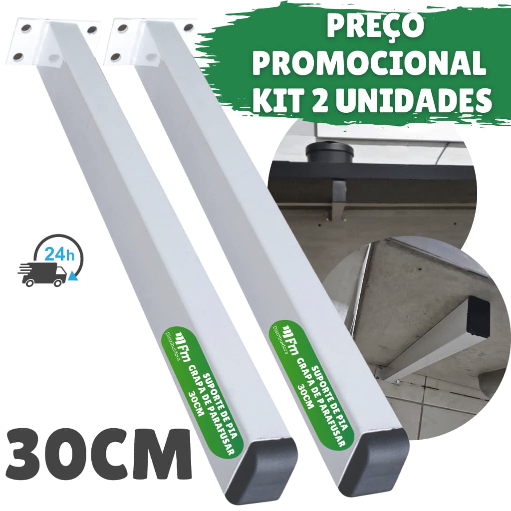Kit 2 Grapa Suporte De Pia De Parafusar 30cm Com Pintura Eletrostática Para Bancada Tanque