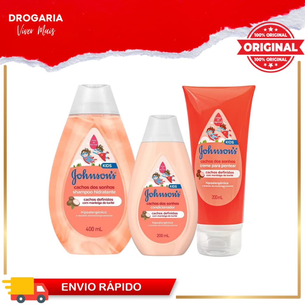 KIT JOHNSON'S BABY Cachos dos Sonhos - Shampoo + Condicionador + Creme de Pentear